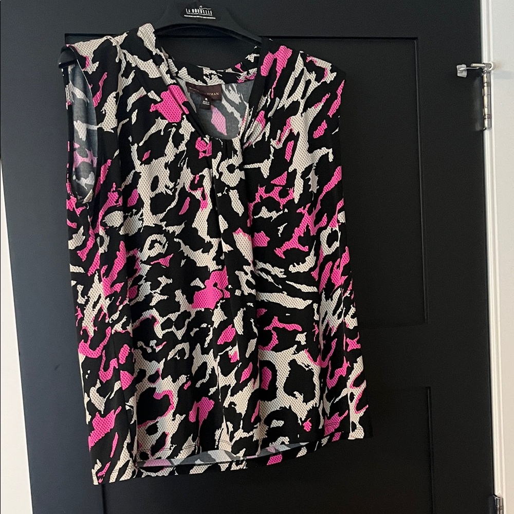 Dana Buchman Black, Pink, and Gray Patterned Blouse